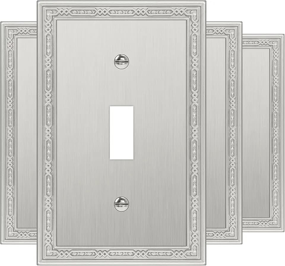4 Pack Single Toggle Light Switch Cover Plate, Brushed Nickel Finish