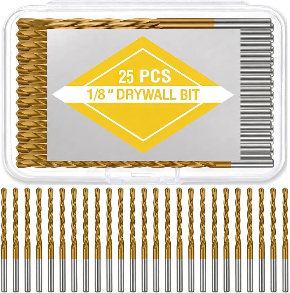 25 Pcs Drywall Cutting Bit, 1/8 Inch Spiral Rotary Cut Out Bits, Titanium Coated High Speed Steel Drywall Router Bits for Drywall and Gypsum Board Cutouts, Outlet Boxes, Wall Openings