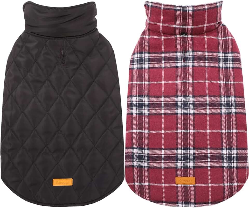 Kuoser Waterproof Dog Coat, Warm Reversible Dog Jacket with Leash Hole