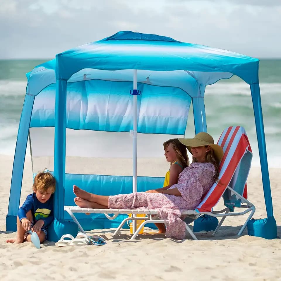 AMMSUN Beach Cabana, 6.5'×6.5' Beach Canopy, Easy Set up and Take Down, Cabana Tent with Sand Pockets, Instant Sun Shade with Side Wall, Gradient Blue