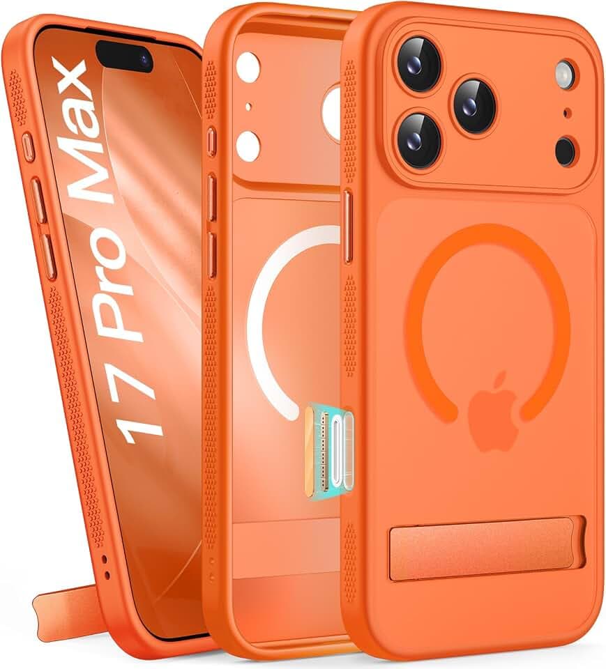 BXYJY for iPhone 17 Pro Max Case with Stand, Camera Control, Neon Orange