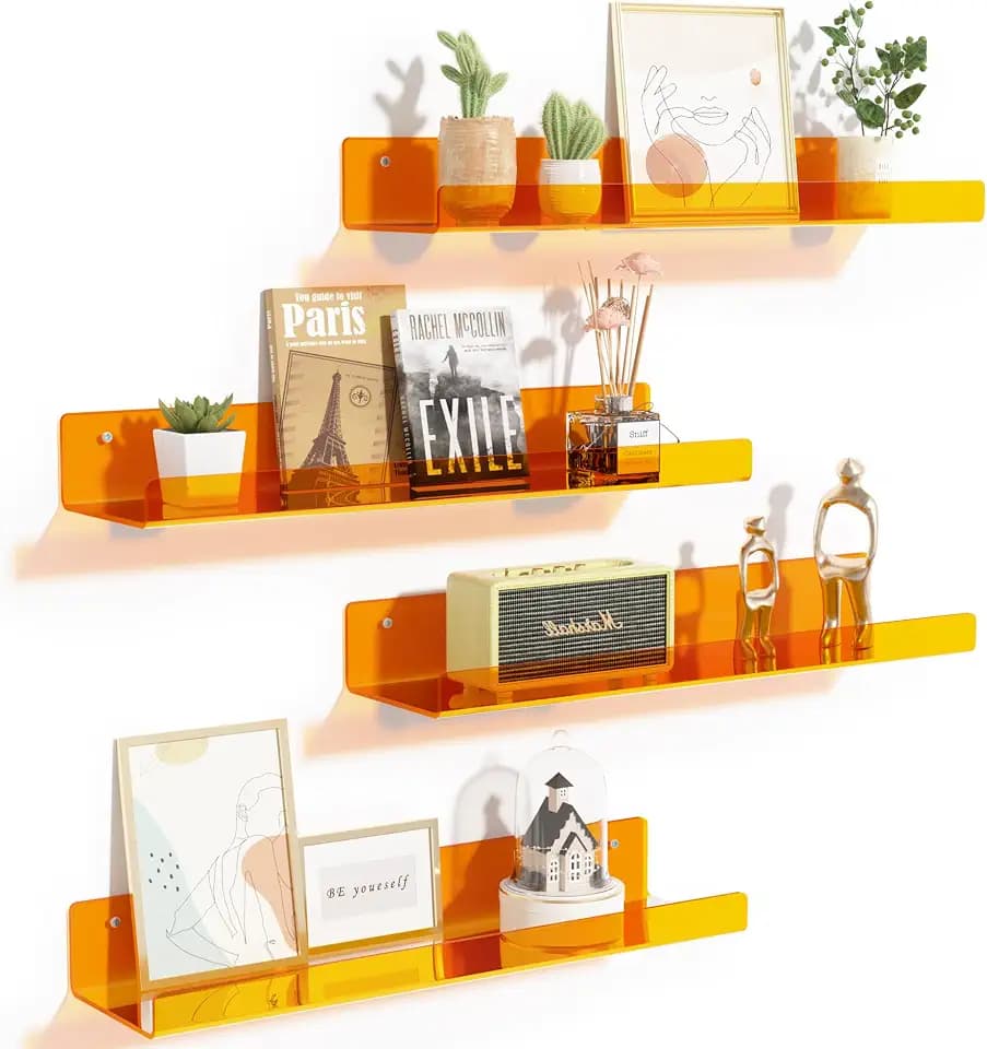 upsimples 4 Pcs 15" Acrylic Shelves for Wall Decor and Display, Orange