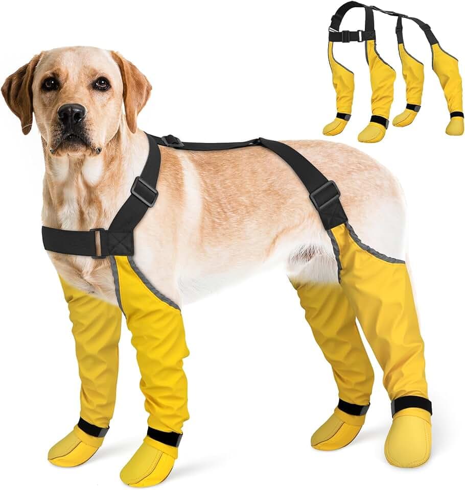 Dog Suspender Boots, Anti-Dust/Anti-Slip Dog Boots for Outdoor, 6-Point Adjustable Suspender Pants for Hardwood Floors/Snow Walks, 360° Reflective Paw Protectors Legging Shoes (XXL)