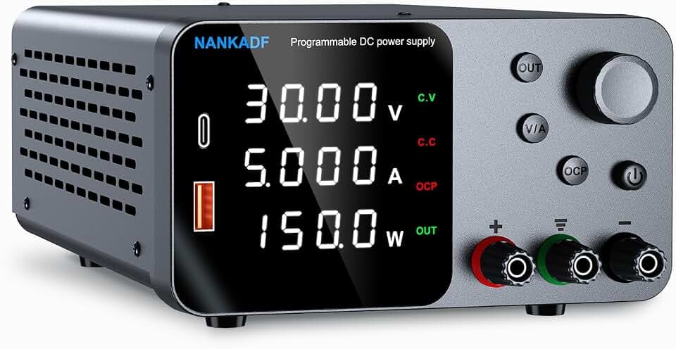 Labornetzgerät 30V 5A, DC geregeltes Netzteil mit USB-A/Type-c Schnittstelle, Labornetzteil mit Encoderregelung 4-stellige LED-Präzisionsanzeige für Labor und Elektronikreparatur