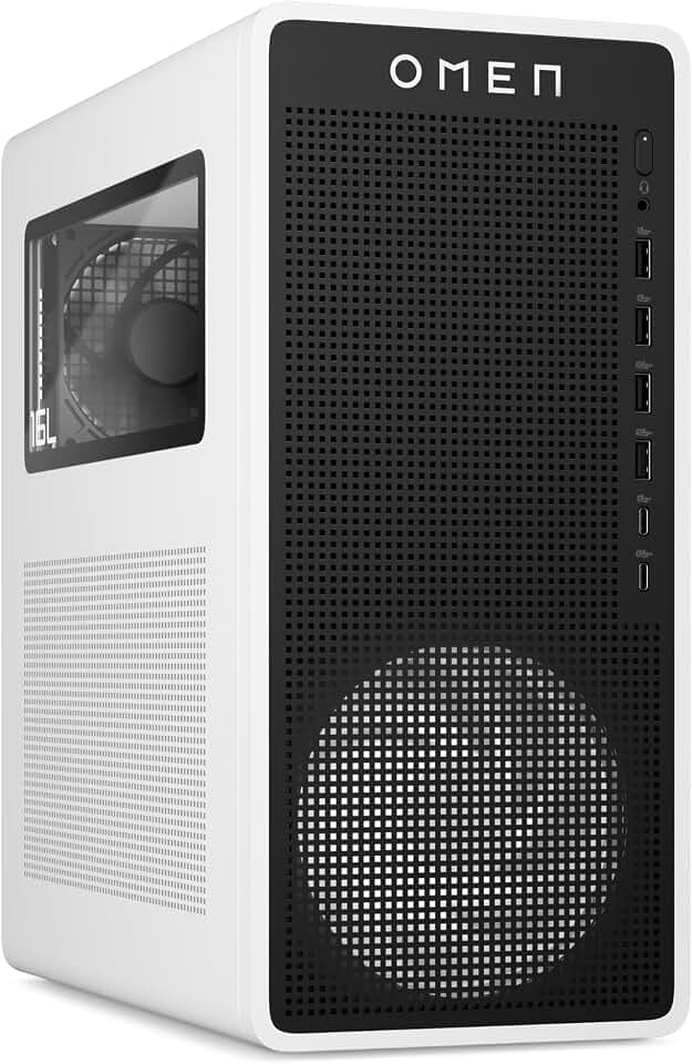 Omen 16L Gaming Desktop PC, Intel Core Ultra 5 225F, 16 GB DDR5 RAM, 1 TB SSD, NVIDIA GeForce RTX 5060 Ti, Windows 11 Home, RGB-Beleuchtung, Weiß