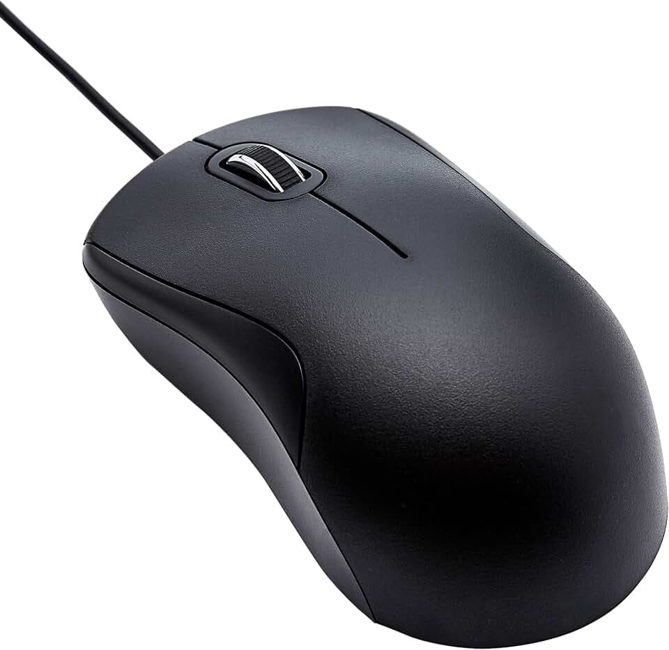 Amazon Basics leise USB-Maus mit 3 Tasten, kabelgebunden, Standard, Schwarz