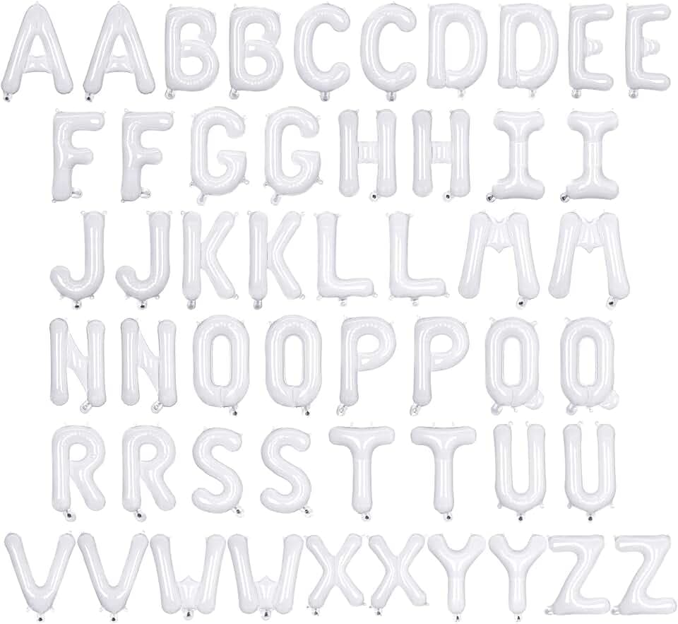 52 Pcs White Letter Balloons,16 Inch Foil Alphabet Letter Balloons,Letter A-Z Balloon Banner Custom Phrase Balloon for Birthday Party Wedding Anniversary Decoration (White 52pcs)