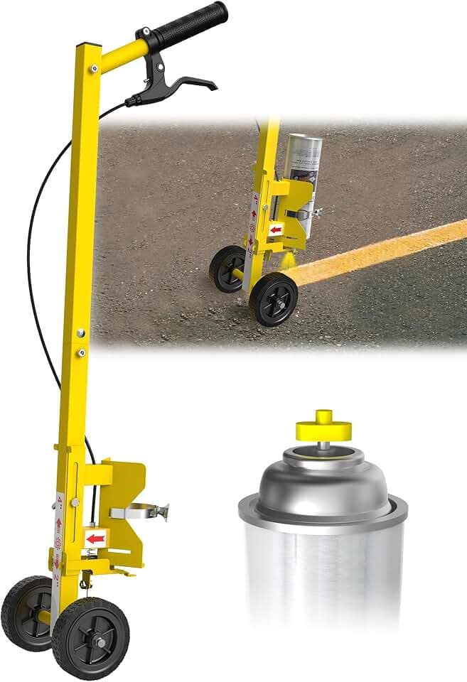 Striping Line Painting Wand, Industrial Two-Wheel Striping Spray Paint Wand for Line Paint Stripe Ground, Compatible with Inverted Striping Paint, Yellow(T-Tip Nozzle)