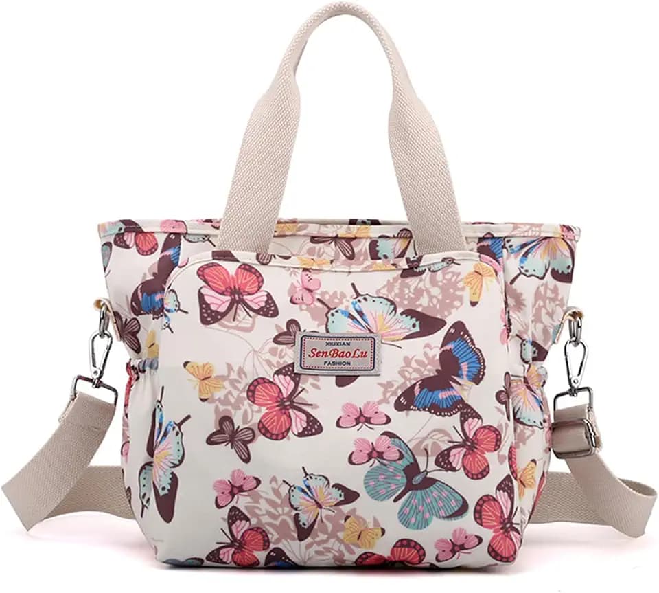 NICOLE & DORIS Tote Tasche Damen Große Handtasche Shopper Tasche Leichte Schultertasche Umhängetasche Reisetasche Arbeitstasche Henkeltasche mit Blumenmuster Bunte Schmetterlinge