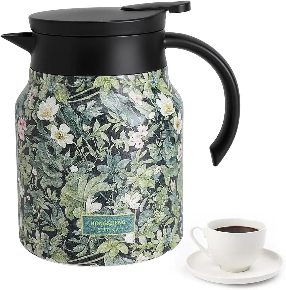 Blumenmuster Teekanne mit Siebeinsatz Thermo, 1000 ml Vintage Tee Thermoskanne mit Teesieb aus Edelstahl, Isolierkanne Kaffeekanne Doppelschicht, Teekanne Thermo für Kaffee, Tee, Milch