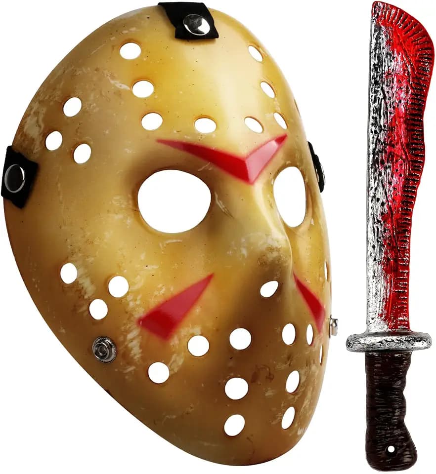 Horror Halloween Masks for Adult Hockey Masks with Bloody Machetes
