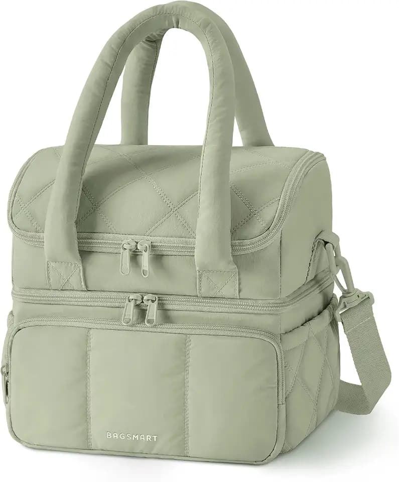 BAGSMART Lunch Bag Women, Double Deck Insulated Lunch Box, Sage Green