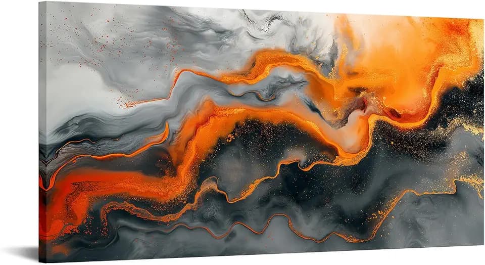 KREATIVE ARTS Orange and Black Abstract Canvas Wall Art, Modern Abstract Painting for Living Room, Bedroom, Home Office, Contemporary Artwork Prints, 20x40 Inches, Ready to Hang