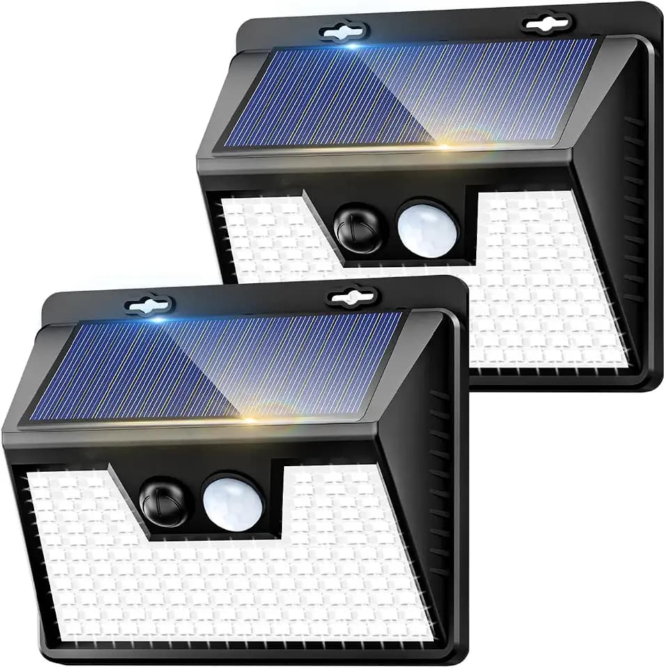kolpop Solar Lights Outdoor 2 Pack, 140LED/3 Modes Motion Sensor Wall Lights Solar Powered, Wireless IP65 Waterproof Solar Lights Outside Bright for Deck Steps Fence Patio Front Door Pathway, White