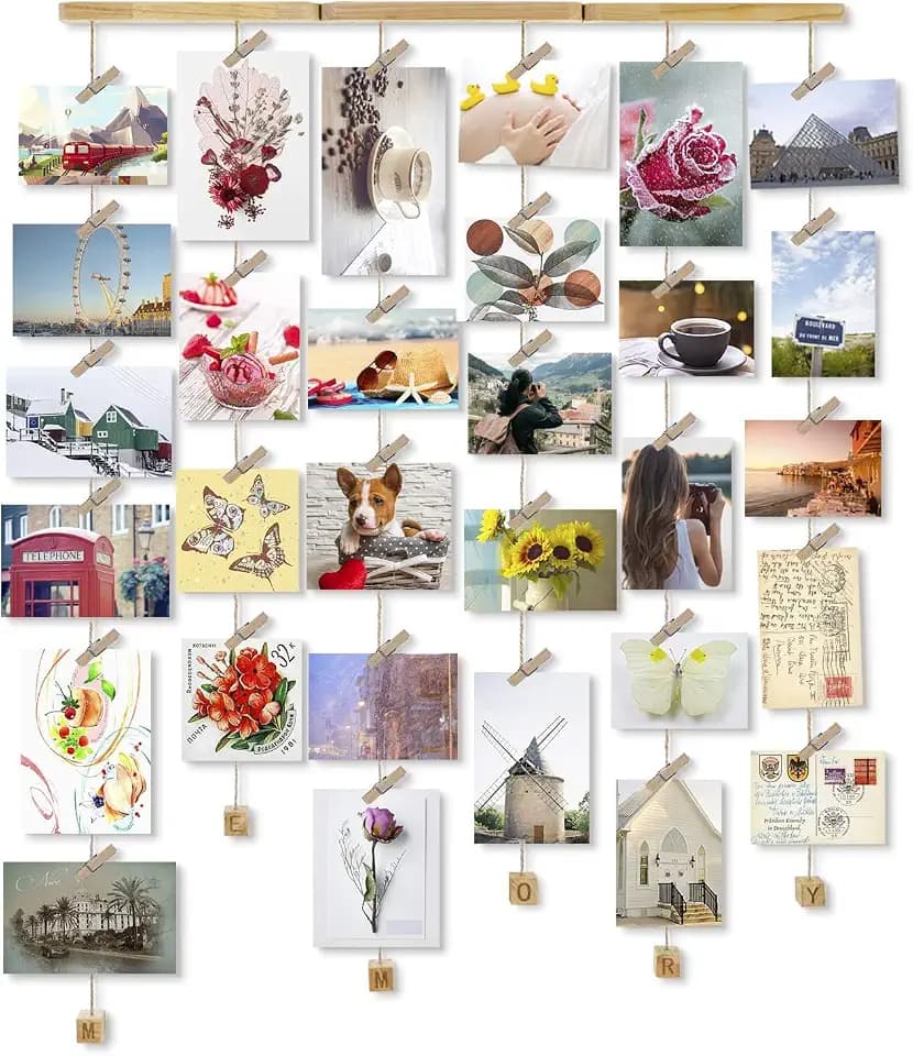Love-KANKEI Memory Bilderrahmen Collage Fotorahmen mit 30 Holzklammern