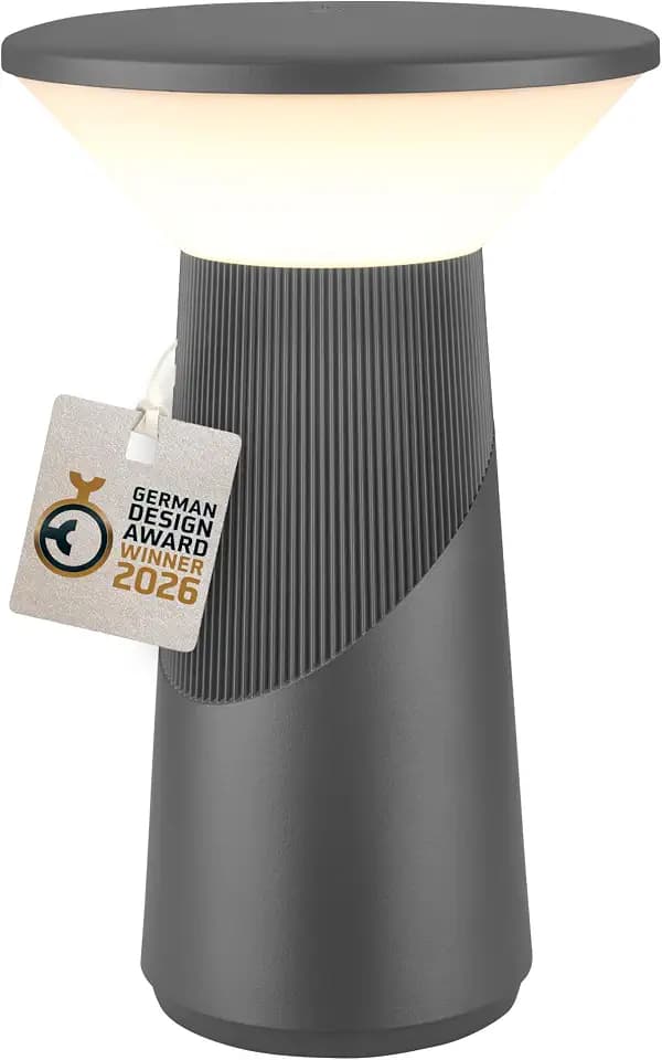 BRILONER - Pilia LED Tischlampe kabellos IP44 mit Touch, dimmbar, warmweißes Licht, Tischlampe Akku, Nachttischlampe, Leselampe, LED Lampe, German Design Award Winner 2026, 15x24 cm, Anthrazit