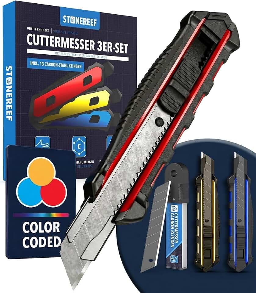 Cuttermesser Set 3er 18 mm + 10 Ersatzklingen - Cutter Tapetenmesser