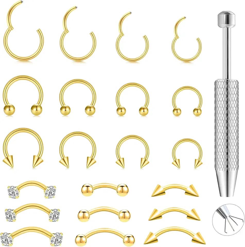 SMORI 16G 18G Septum Rings Stainless Steel Horseshoe Nose Ring Hoop Curved Barbell Eyebrow Ring Vertical Labret Lip Jewelry Ear Rook Helix Conch Daith Piercing Jewelry For Women Men