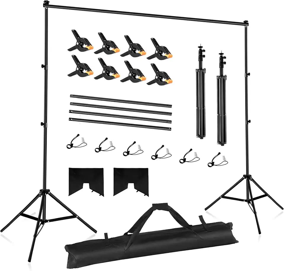 Anautin Backdrop Stand 10x7ft Adjustable Photo Backdrop Stand Kit Photography Backdrops with 4 Crossbars, Photo Studio Adjustable Background Stand for Parties/Wedding