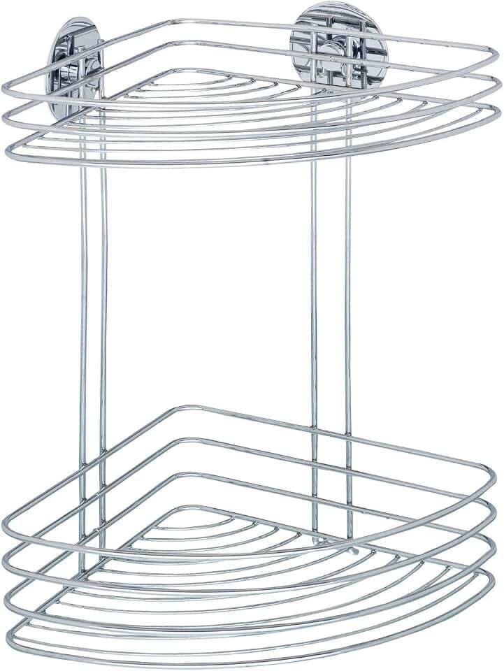 WENKO Turbo-Loc® Eckregal 2 Ablagen - Befestigen ohne bohren, Stahl, 26.5 x 33 x 20 cm, Chrom