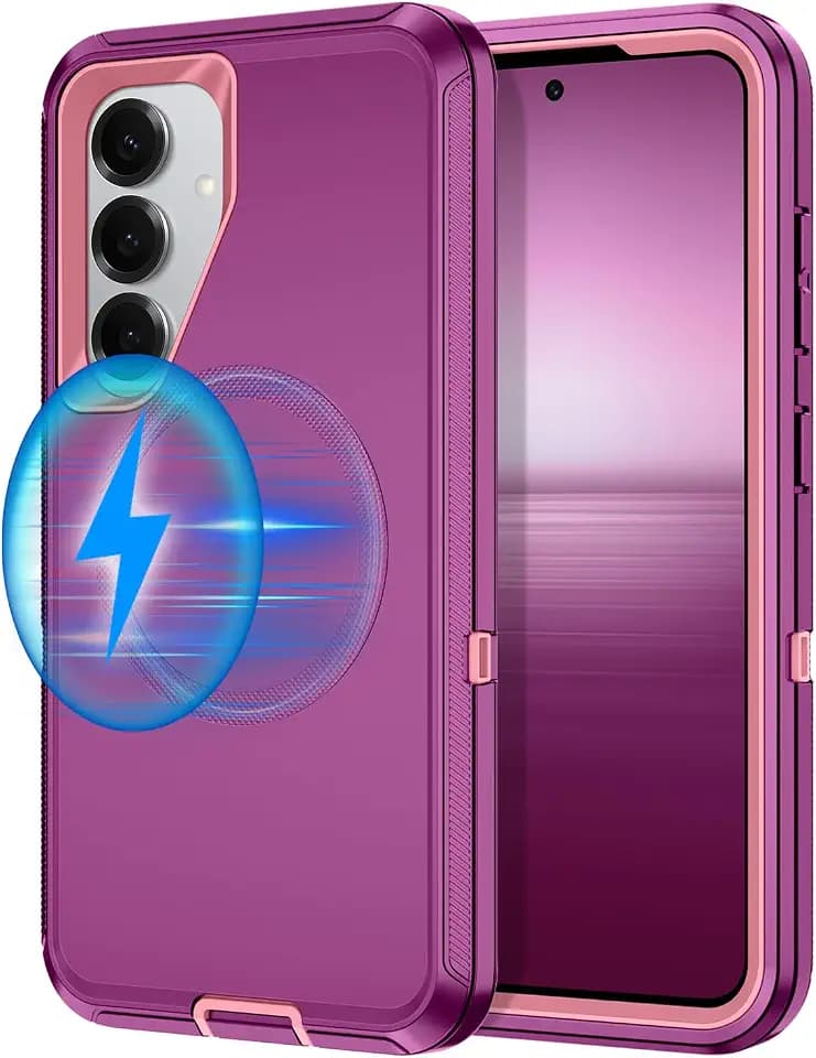 I-HONVA for Samsung Galaxy S25 Plus Case,Galaxy S24 Plus Case [Compatible with MagSafe] Shockproof 3-Layer Full Body Protection [Without Screen Protector] Rugged Heavy Duty Cover,Purple/Pink