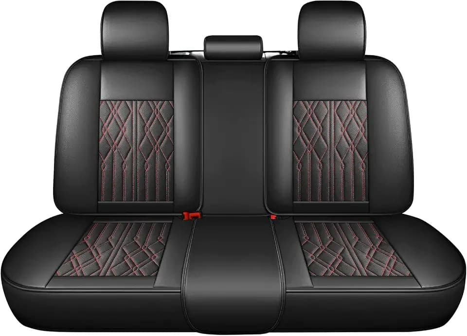 Huidasource Leather Back Row Seat Covers, Waterproof Rear Split Bench Car Seat Covers, Vehicle Seat Cushion Cover Protector Universal Fit for Most Cars Sedan SUV Pickup Truck(Back Row/Black&Red)