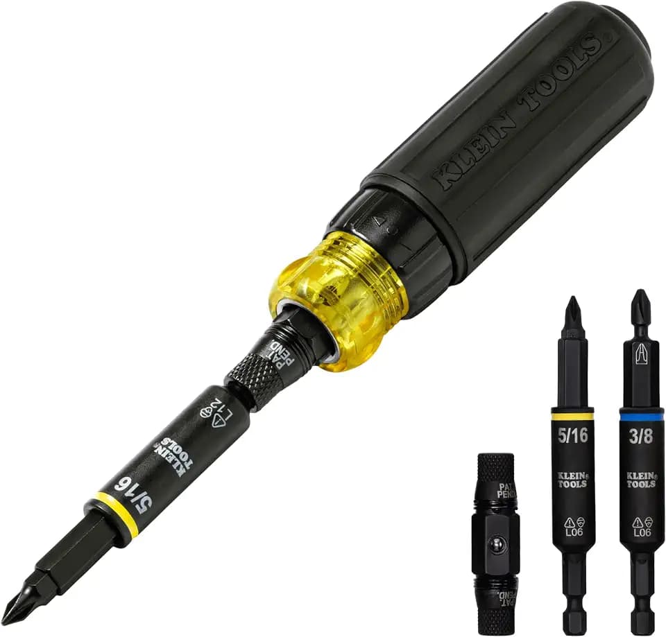 Klein Tools 32500HDRT KNECT Ratcheting Screwdriver, Multi-Bit Screwdriver/Nut Driver, Impact Rated 11-in-1 Tool with Phillips, Slotted, Square and Torx Tips