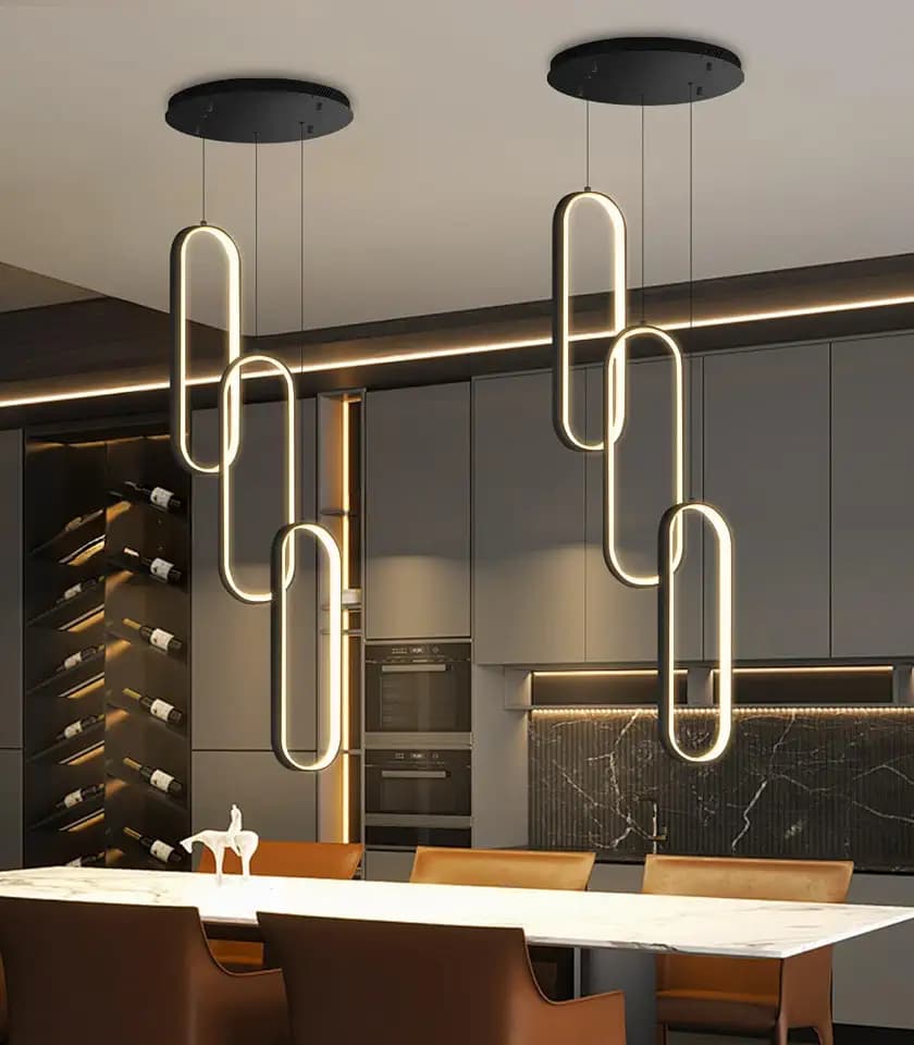 Modern Ring Chandelier LED Dimmable Ceiling Light for Kitchen Island Living Room Staircaes Dining Room Black