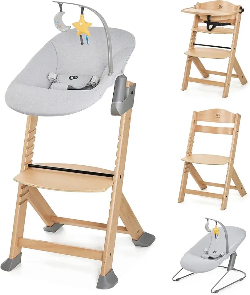 Kinderkraft ENOCK Kinderhochstuhl, kompatibel mit Babyliege CALMEE, niedriger Stuhl, abnehmbarer Schutzbügel und Gurt, ab 6 Monaten bis 10 Jahre, Rückenlehne verstellbar