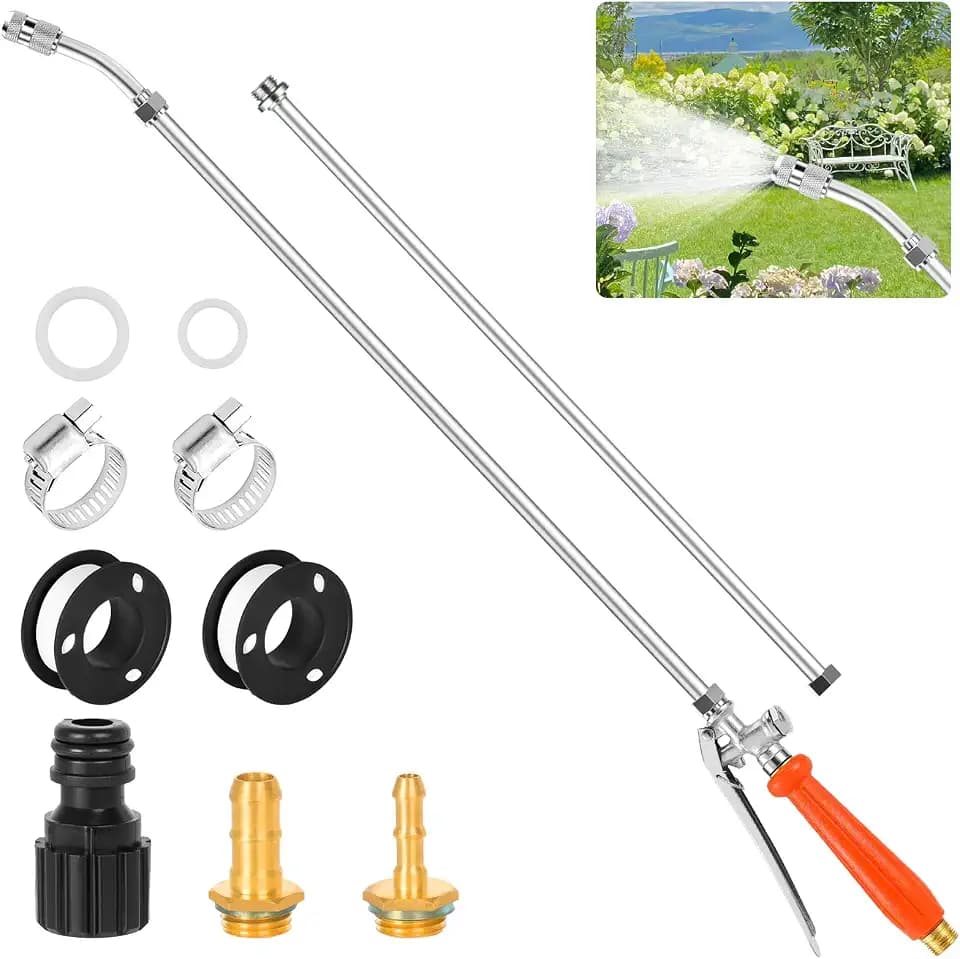 29"-44" All Metal Replacement Sprayer Wand, Suitable for 1/2" Hose Quick Connector, 1/4" & 3/8" & 1/2" Brass Barb Spray Wand, Built-in Shut Valve Stainless Steel Spray Wand