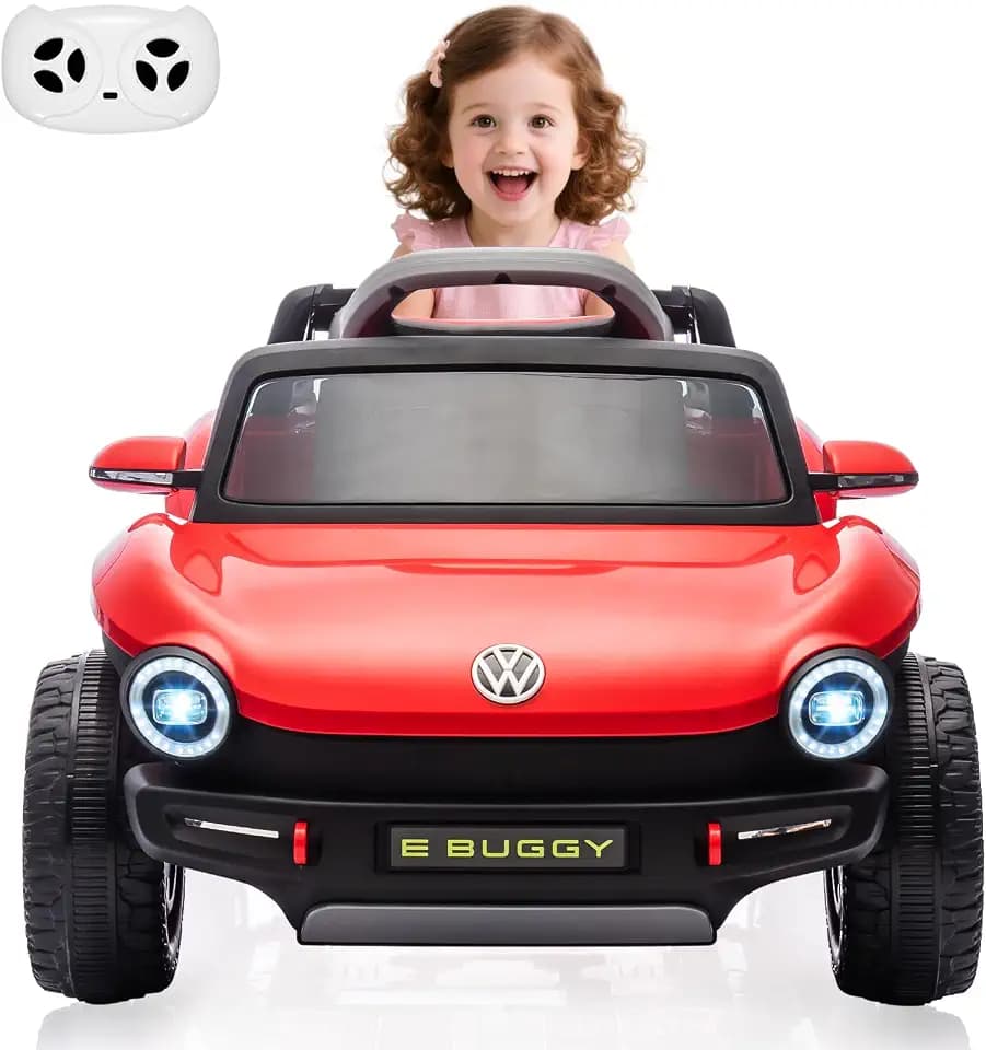 GarveeLife 12V Kids Ride On Car Licensed Volkswagen Beetle Electric Ride On Toy for Toddlers 4 Wheeler Vehicle with Parental Remote, Battery Level Display, LED Lights, USB, Horn, Music, Red
