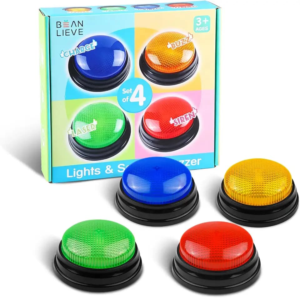 BEAN LIEVE 4-Pack Game Buzzers - Family feud Buzzer with Lights and Sounds, Answer Buzzers for Classroom, Quizzes Party, Buzzer for Game Show for Kids, Adults and Teacher Supplies