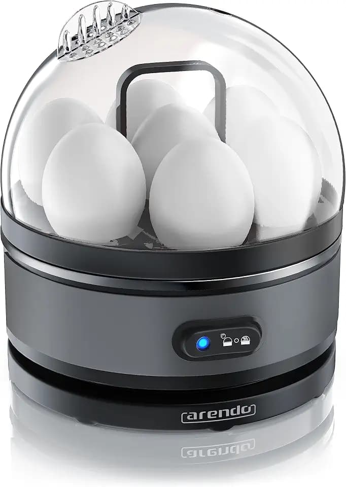 Arendo Sevencook Eierkocher 400 W – Edelstahl Design - 1-7 Eier - Egg Cooker - EIN/AUS-Schalter – 3 Härtegrade wählbar - Warmhaltefunktion - Signalton - BPA-frei | cool grey