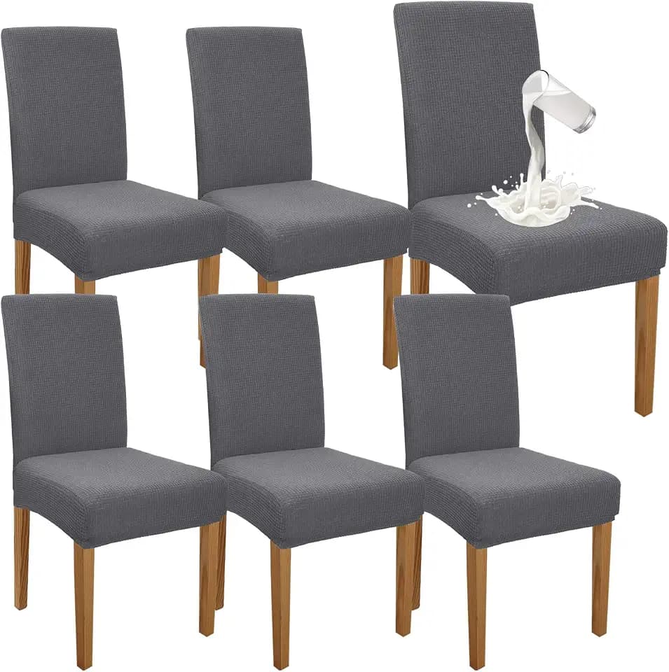 Granbest Premium Wasserdicht Esszimmerstuhl Abdeckungen Satz Von 6, Elastische Hohe Zurück Stuhlhussen Slipcover Für Esszimmer, Abnehmbaren Stuhl Schutz Für Küche, Party, Hotel (6er Set, Hellgrau)