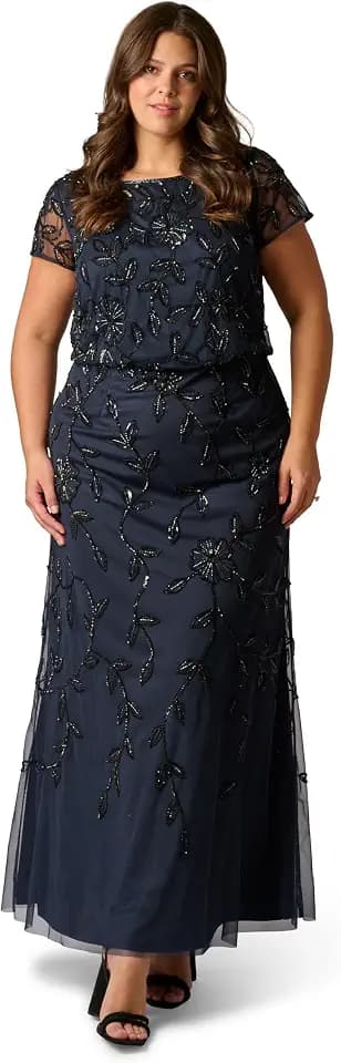 Adrianna Papell Women's Beaded Blouson Long Dress