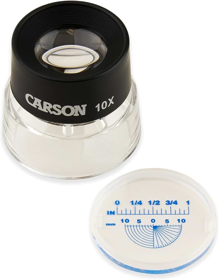 Carson LumiLoupe 10x Standlupe mit Messskala und Strichplatte, ideal zur Betrachtung von Münzen, Briefmarken, Fotos, Miniaturen, Dias, Elektronik (LL-20)