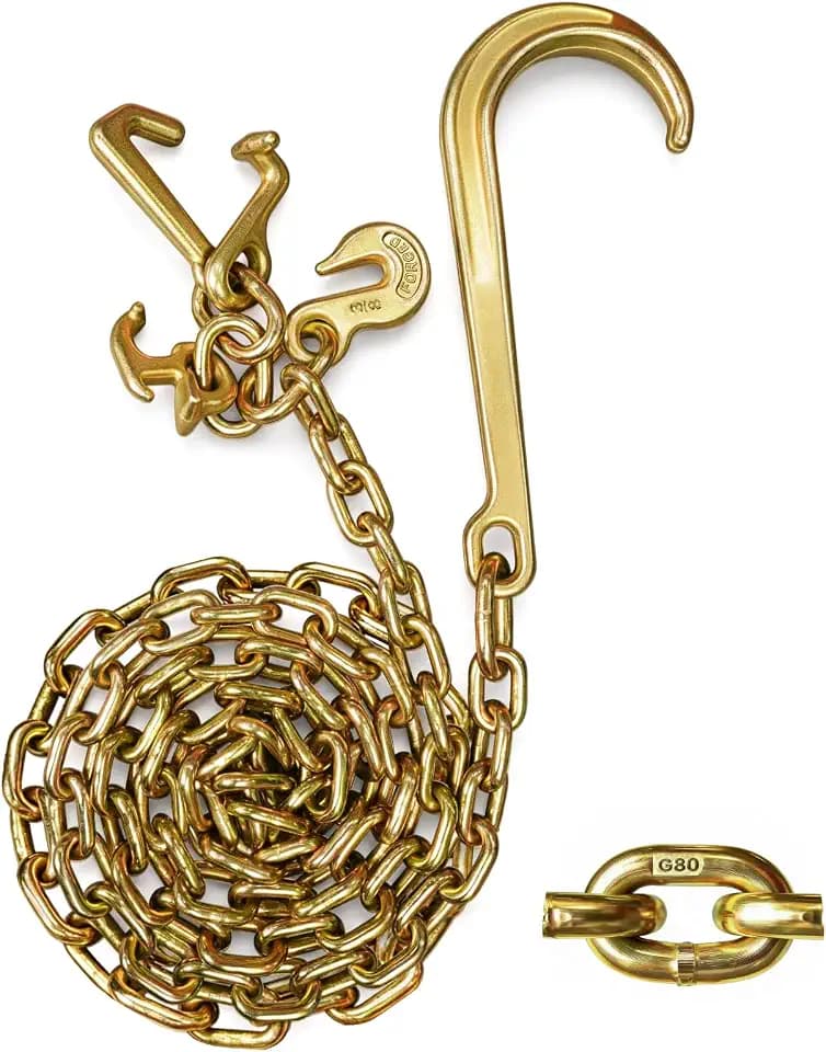 3.15 Ton (6,944Lbs) J Hook Towing Chain,3/8in * 8FT G80 Recovery Chain with G70 15in J Hook,RTJ & Grab Hooks,12.6 Ton (27,778Lbs) Breaking Strength,Heavy Duty Tow Equipment,Car,SUV,Truck,1PC