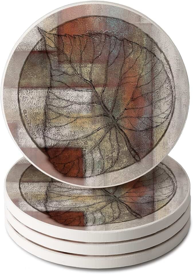 Thirstystone Leaf Whisper II 4 Pack Round Absorbent Stone Coasters