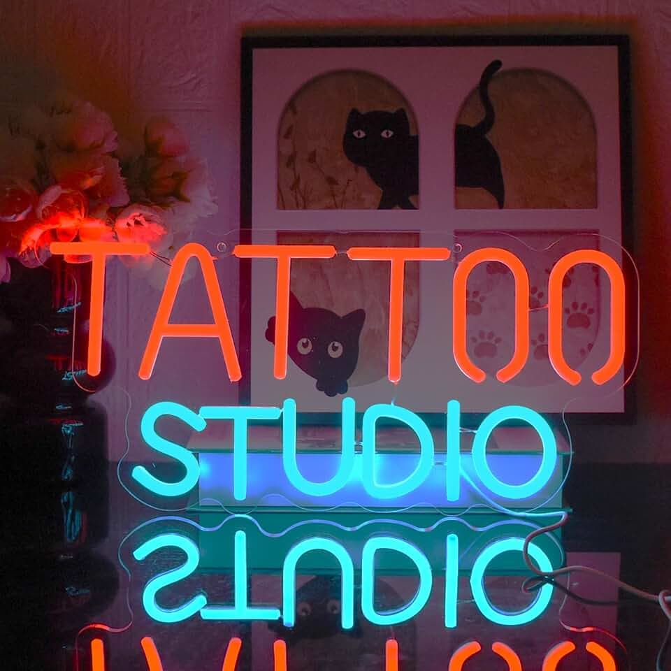 Tattoo Studio Neon Schild Dimmbare Tattoo Leuchtreklame LED Schild für Wand Dekor USB Buchstaben Neonlichter für Tattoo Salon Studio Ladenschild Tattoo