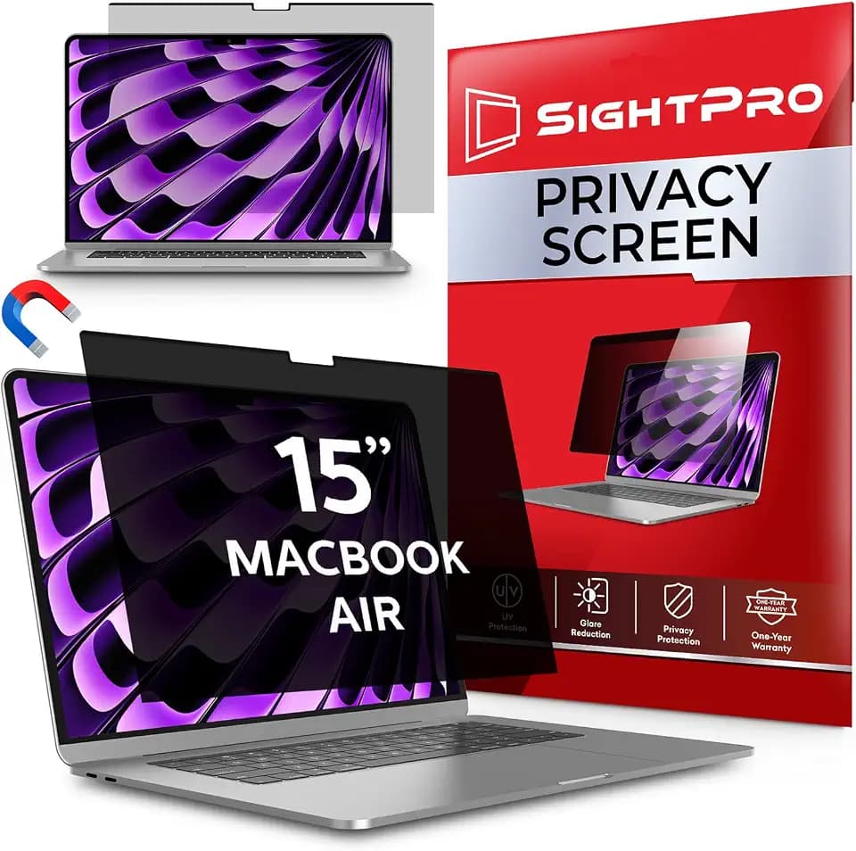 SightPro Magnetic Privacy Screen for MacBook Air 15 Inch (2023-2026, M2-M5) Patented Removable Laptop Privacy Filter Shield and Protector