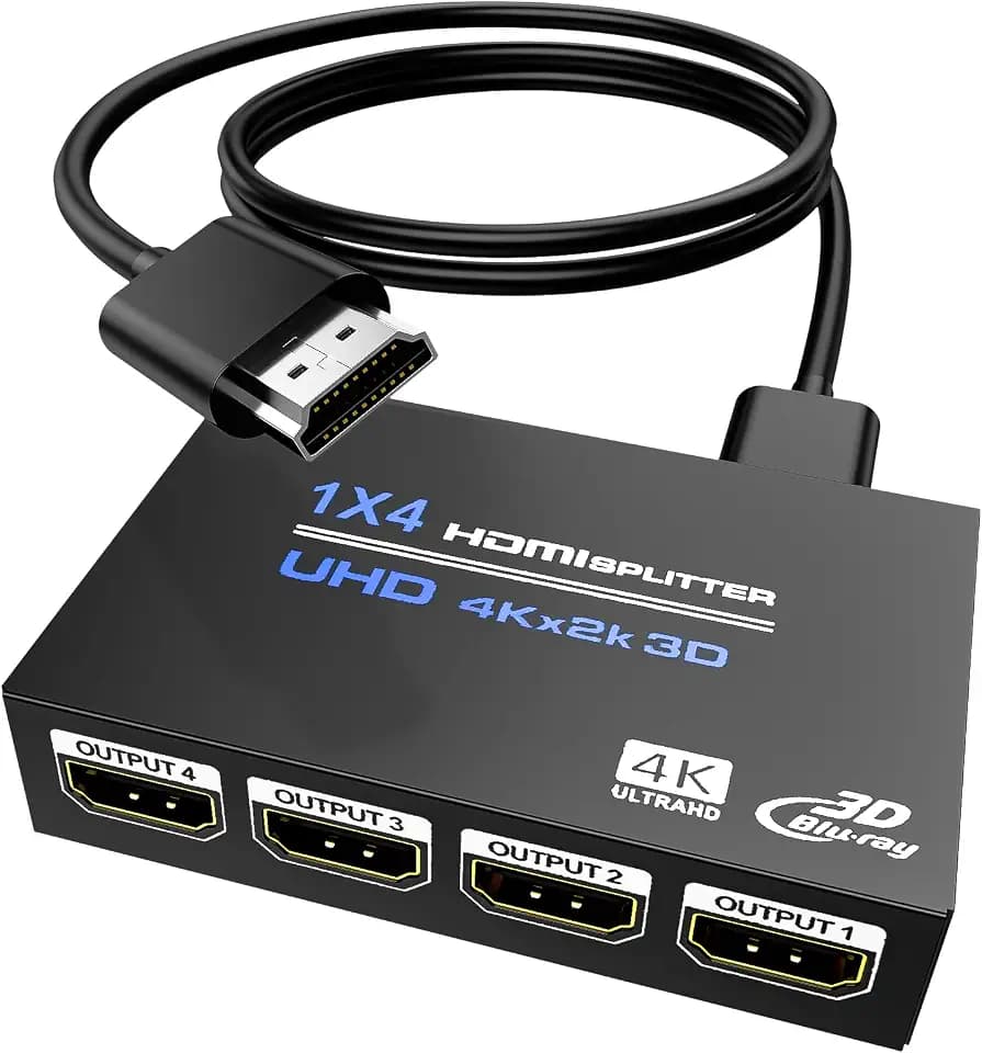 BolAAzuL 4K 1x4 HDMI Splitter 1 in 4 Out w/Power & 2ft HDMI Cable
