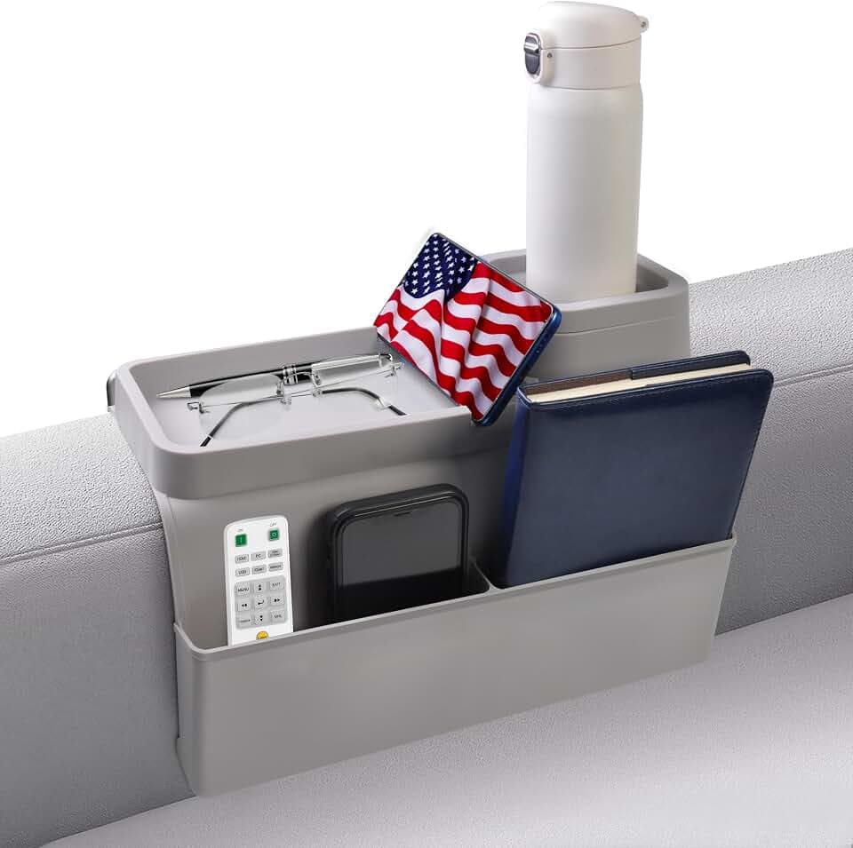 KindGa Couch Cup Holder Tray - Silicone Sofa Armrest Organizer Slate Gray
