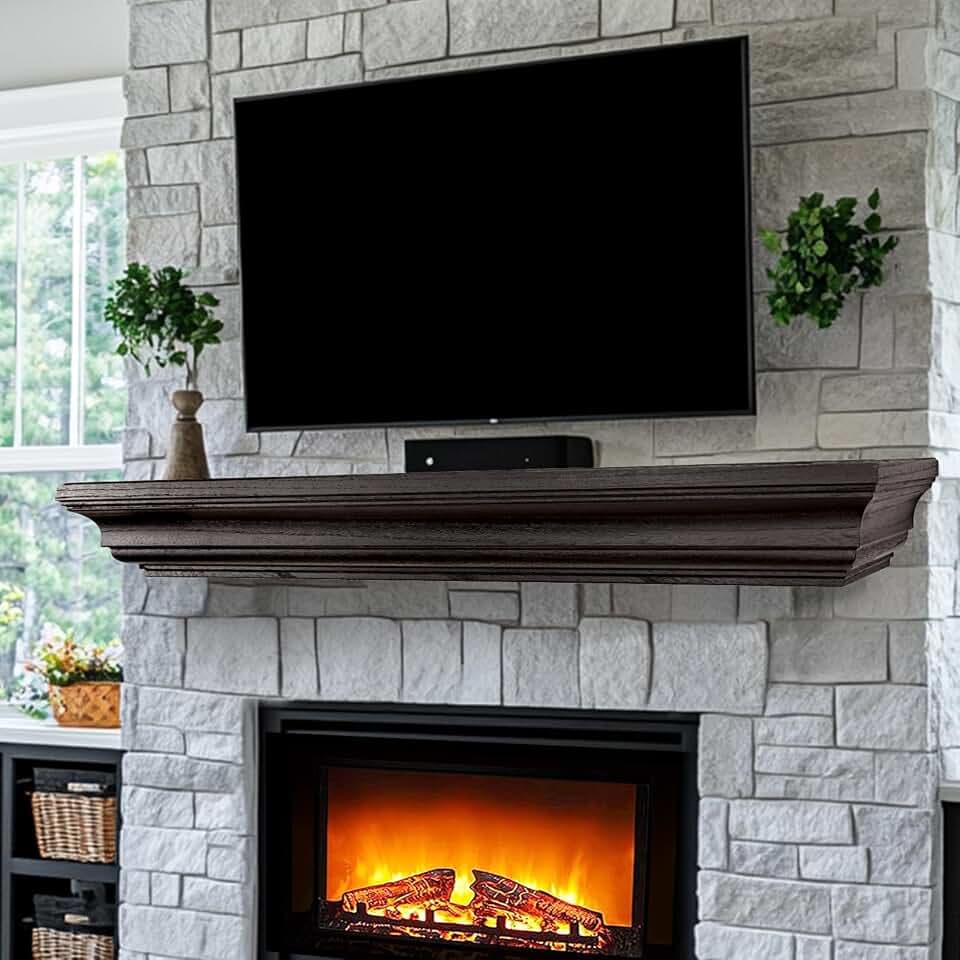 Rustic Fireplace Mantel 72", Solid Wood Floating Shelf, Black