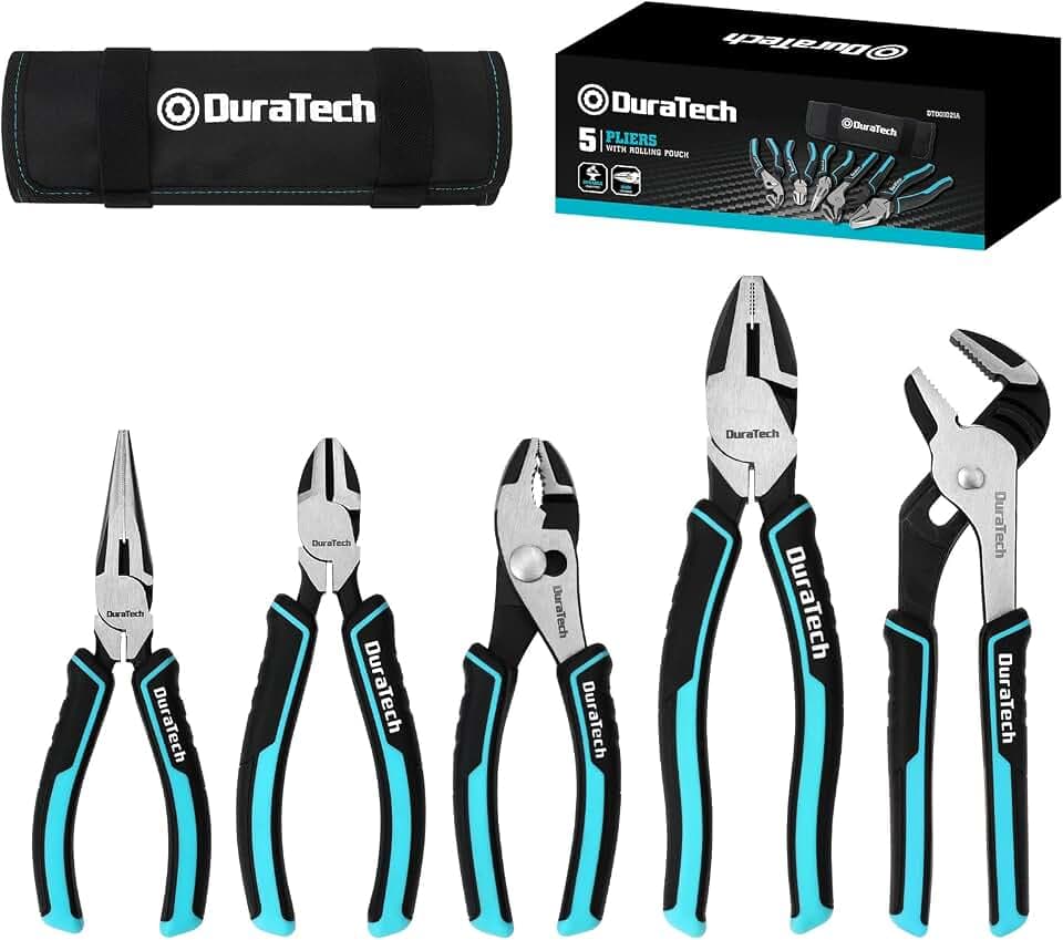 DURATECH 5-Piece Pliers Set, Cr-Ni Pliers Tool with Storage Rolling Pouch