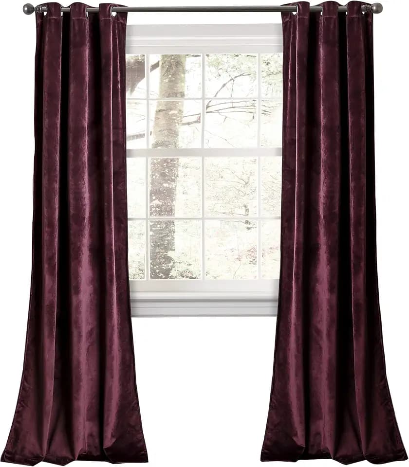 Lush Decor Prima Velvet Curtains Color Block Light Filtering Window Panel Set for Living, Dining, Bedroom (Pair), 38" W x 84" L, Plum