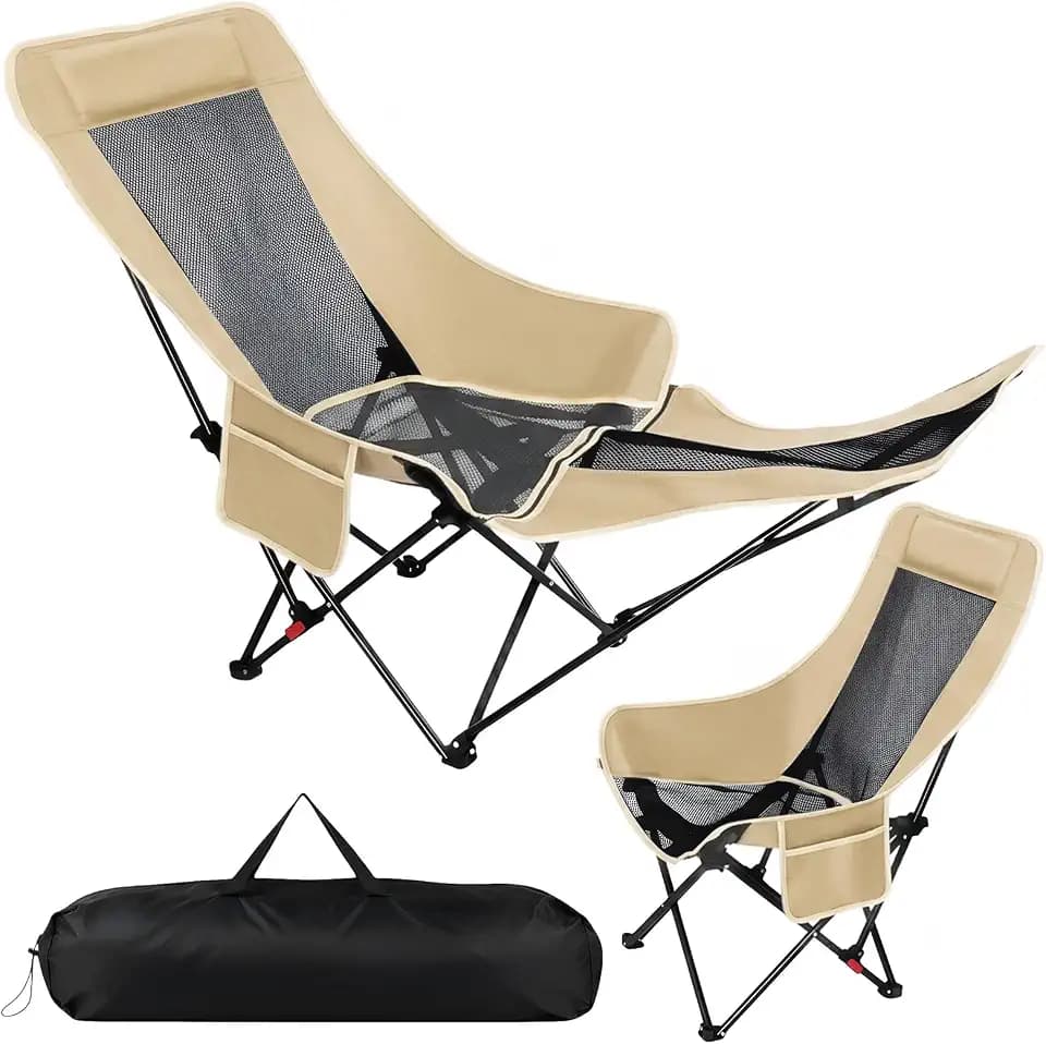 Reclining Camping Chair Lounge Chair with Footrest 3-Position Adjustable