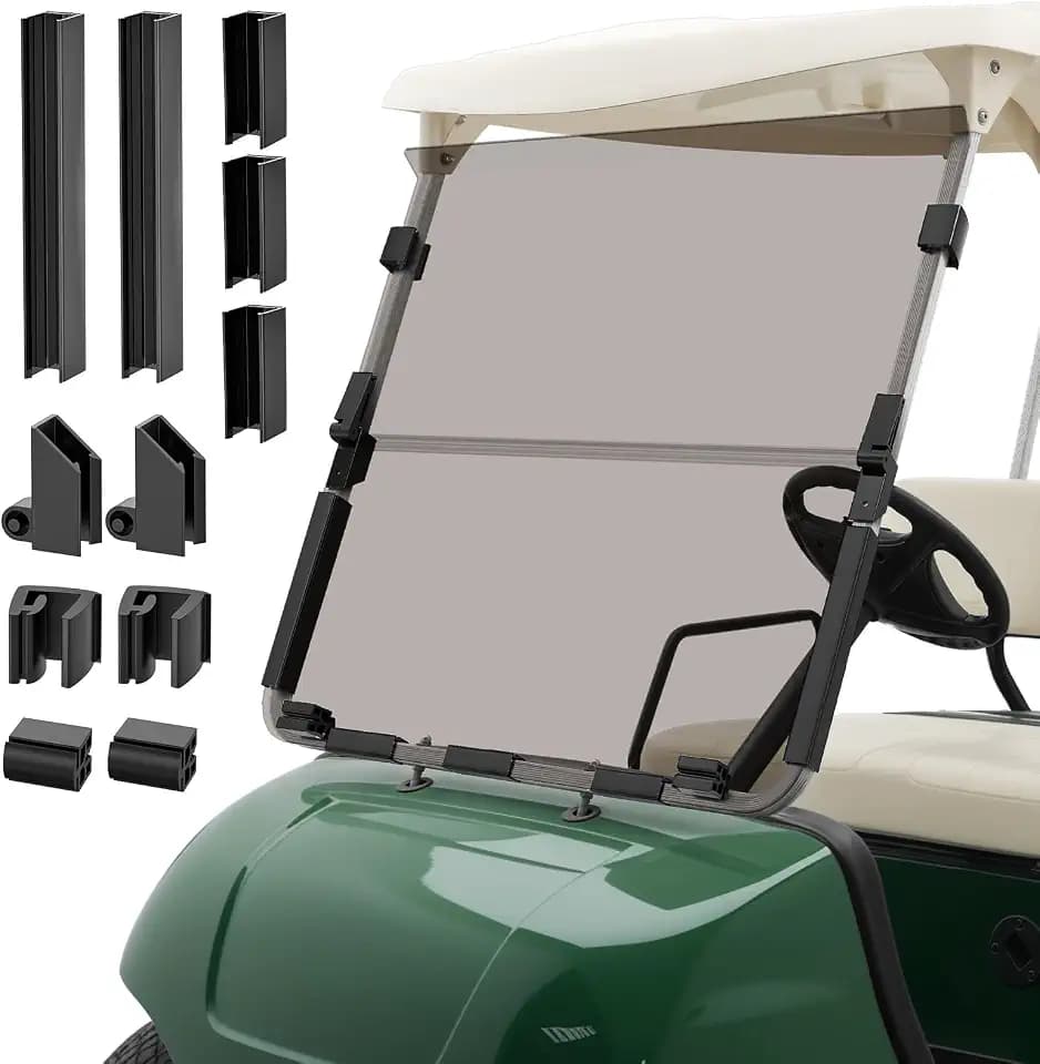 Golf Cart Windshield for 1995-2013 Yamaha G14 G16 G19 Gas & Electric Models,Yamaha Foldable Windshield with Hinges,4MM Thick，PC Material, Tinted
