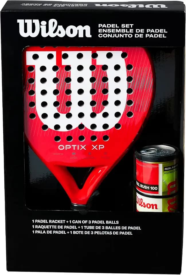 Wilson Optix XP Padel Kit - Red, Featuring the red Optix XP Paddle and Three Wilson Rush 100 Balls