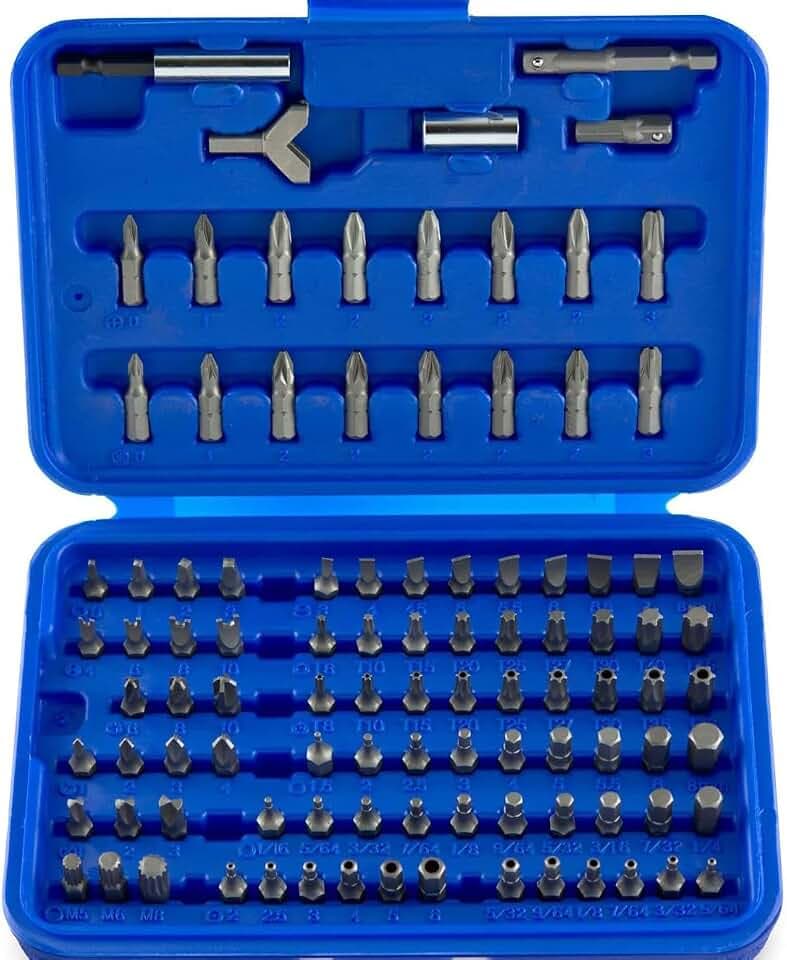 NEIKO 10048A Security Bit Set 100-Piece Set Cr-V Steel 1/4-inch Adapters Phillips Slotted Hex Torx Star Tamperproof Pozi Square Spanner Torque Tri-Wing Clutch Spline Wing Nut, Security Torx Bit Set