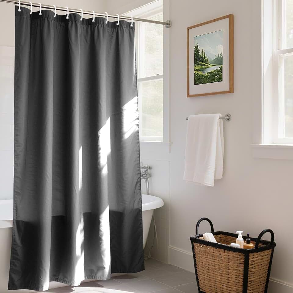 REDKEY Duschvorhang 240x200 cm mit Gewicht Unten, Anti-schimmel Badvorhang, Waschbar Schnelltrocknend Wasserabweisend PVC, Antibakteriell Badewanne Vorhang mit 16 Haken für Bad Dusche, Dunkelgrau